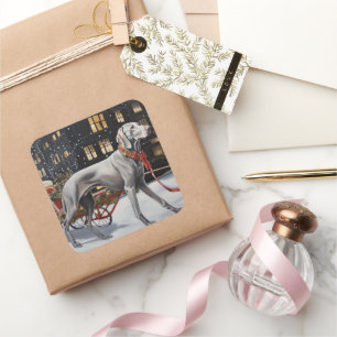 Sticker Carré Weimaraner Festin de Noël