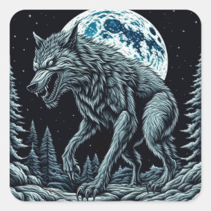 Sticker Carré Werewolf Cultivant vintage une nuit de Pleine lune