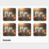 Sticker Carré West Highland White Terrier Chiot Citrouille d'aut (Feuille)