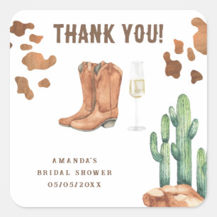 Sticker Carré Western Boots & Bubbly Merci Cadeaux de douche de 