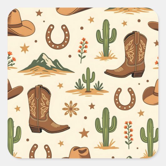 Sticker Carré Western country theme with cactus (Devant)
