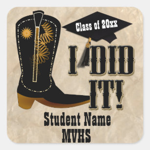 Sticker Carré Western Cowboy Boot - Graduation