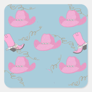 Sticker Carré Western Cowgirl Casquette rose et bottes
