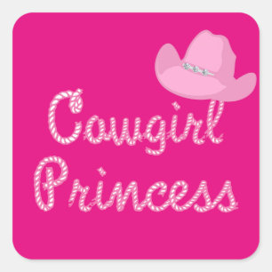 Sticker Carré Western Cowgirl Princess Casquette rose
