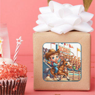 Sticker Carré Western Rodeo Cowboy Roping