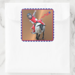 Sticker Carré Western Rodeo Mutton Busboy Cowboy Kid