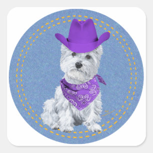 Sticker Carré Westie Cowboy sur Denim
