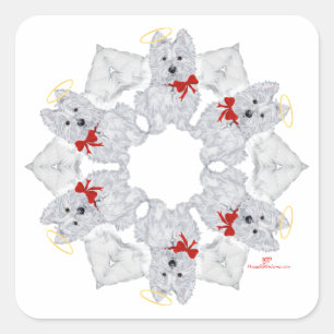 Sticker Carré Westie Flocon de Neige Ange