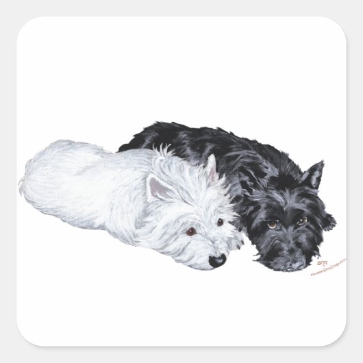 Sticker Carré Westie & Scottie at Ease (Devant)