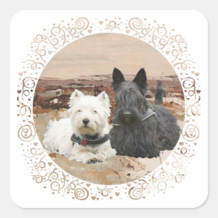 Sticker Carré Westie & Scottie Ensemble Automne