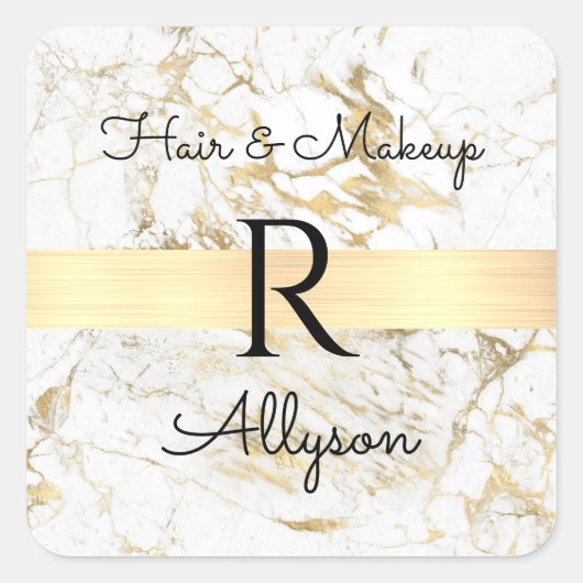 Sticker Carré Wh/Gold Marble Promo Bus, do-it-yourself Nom Servi (Devant)