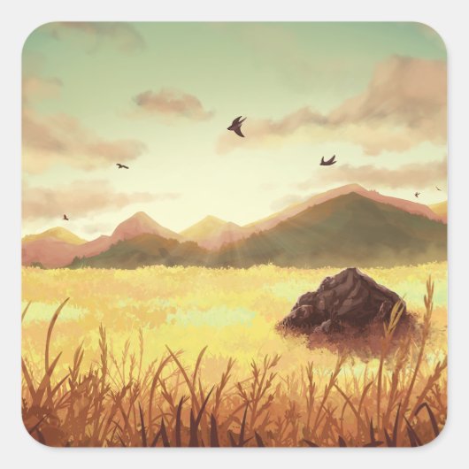 Sticker Carré Wheat fields at sunrise (Devant)