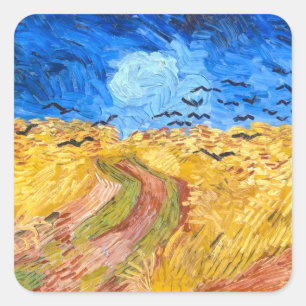 Sticker Carré Wheatfield with Crows (1890) Van gogh