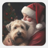 Sticker Carré Wheaton Terrier Avec Noël Festif Du Père Noël (Devant)