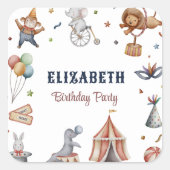 Sticker Carré Whimsal Animaux Cirque Anniversaire (Devant)