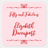 Sticker Carré Whimsical 50 and Fabulous Bow Doodle Birthday (Devant)