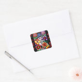 Sticker Carré Whimsical Abstract Puffin Bird in Flowers (Enveloppe)