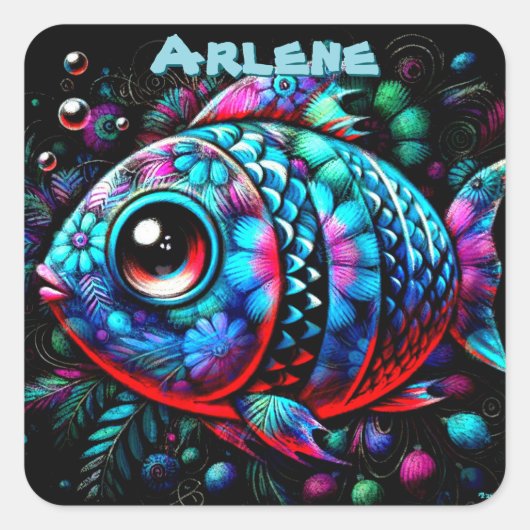 Sticker Carré Whimsical Big-Eyed Fish Nautical Personalized (Devant)