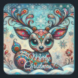 Sticker Carré Whimsical Big Eyes Christmas Reindeer Folk Art<br><div class="desc">Whimsical Big Eyes Christmas Reindeer Folk Art S'il vous plaît suivez-moi; je crée de nouveaux designs et produits tous les jours! N'hésitez pas à me contacter pour vos besoins en design.</div>