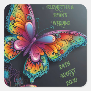 Sticker Carré Whimsical Butterfly Romance Faire-part de mariage
