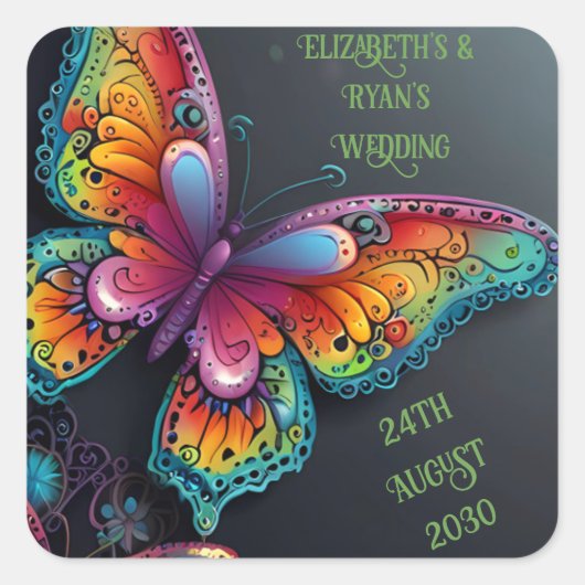 Sticker Carré Whimsical Butterfly Romance Faire-part de mariage (Devant)