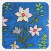 Sticker Carré Whimsical Flowers with Blue Background  (Devant)
