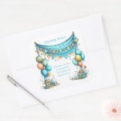 Sticker Carré Whimsical Fun Teal Birthday  (Enveloppe)