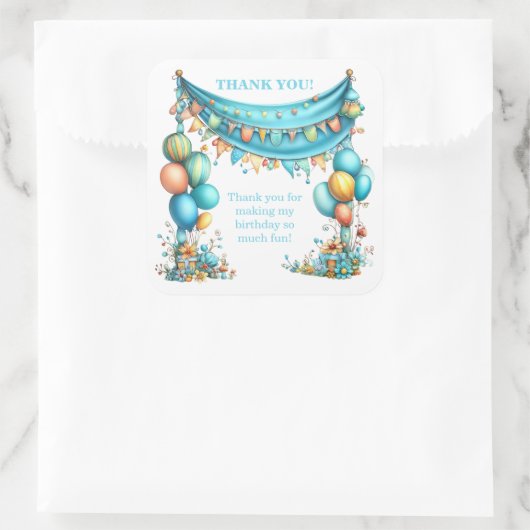 Sticker Carré Whimsical Fun Teal Birthday  (Sac)