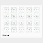 Sticker Carré Whimsical Green Wavy Frame Wedding (Feuille)