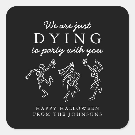 Sticker Carré Whimsical Hand Drawn Skeletons Halloween Party (Devant)