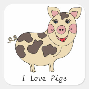 Sticker Carré Whimsical I Love Pigs