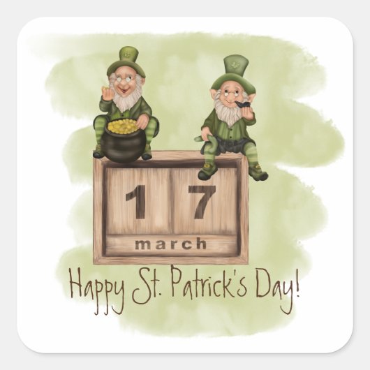 Sticker Carré Whimsical Leprechauns St. Patrick's Day (Devant)