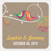 Sticker Carré Whimsical mignon Baiser Oiseaux d'été Kraft Mariag (Devant)