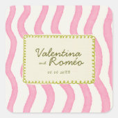 Sticker Carré Whimsical moderne rose et Mariage vert (Devant)