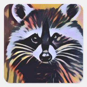 Sticker Carré Whimsical Raccoon - Un design inspiré par la natur