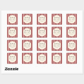 Sticker Carré Whimsical Red and Blush Pink Striped Wedding  (Feuille)