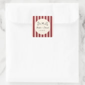 Sticker Carré Whimsical Red and Blush Pink Striped Wedding  (Sac)