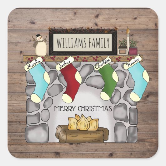 Sticker Carré Whimsical Rustic Country Nom du domicile et du coe (Devant)