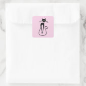Sticker Carré Whimsical Skinny Chat noir rose (Sac)