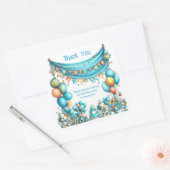 Sticker Carré Whimsical Teal Thank You Birthday  (Enveloppe)
