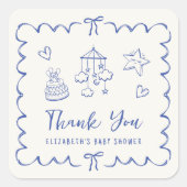 Sticker Carré Whimsical Wavy Frame Baby Boy Shower Merci (Devant)