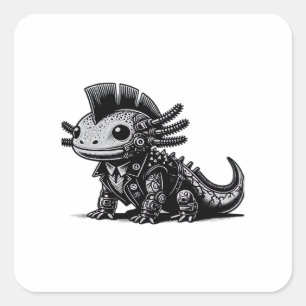 Sticker Carré Whimsigoth Cyborg Axolotl Classe d'Art Vintage