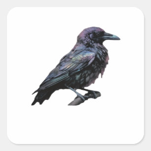 Sticker Carré Whimsigoth Moody Floral Grungy Corvus, Corbeau, Co
