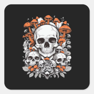 Sticker Carré Whimsigoth Skuls & Champignons Ae botanique Vintag