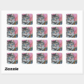Sticker Carré Whimssical Cupid Tabby Kitty Chat Aquarelle Art (Feuille)