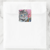 Sticker Carré Whimssical Cupid Tabby Kitty Chat Aquarelle Art (Sac)