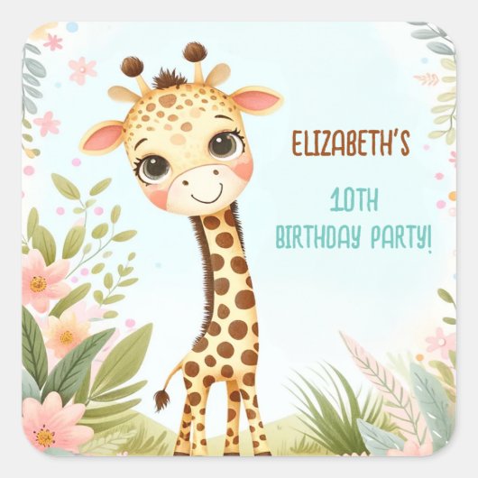 Sticker Carré Whimssical Cute Giraffe Anniversaire (Devant)