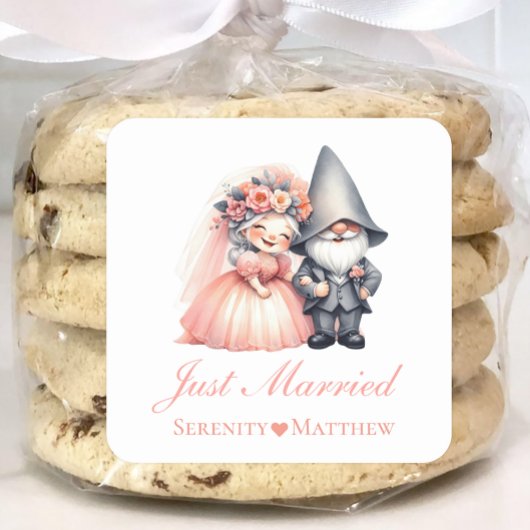 Sticker Carré Whimssical Gnome marié marié Mariage