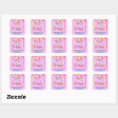 Sticker Carré Whimsy Joyeux Anniversaire Nom Personnalisé Rose (Feuille)