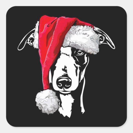 Sticker Carré whippet amusant père Noël Noël chien maman cadeau (Devant)